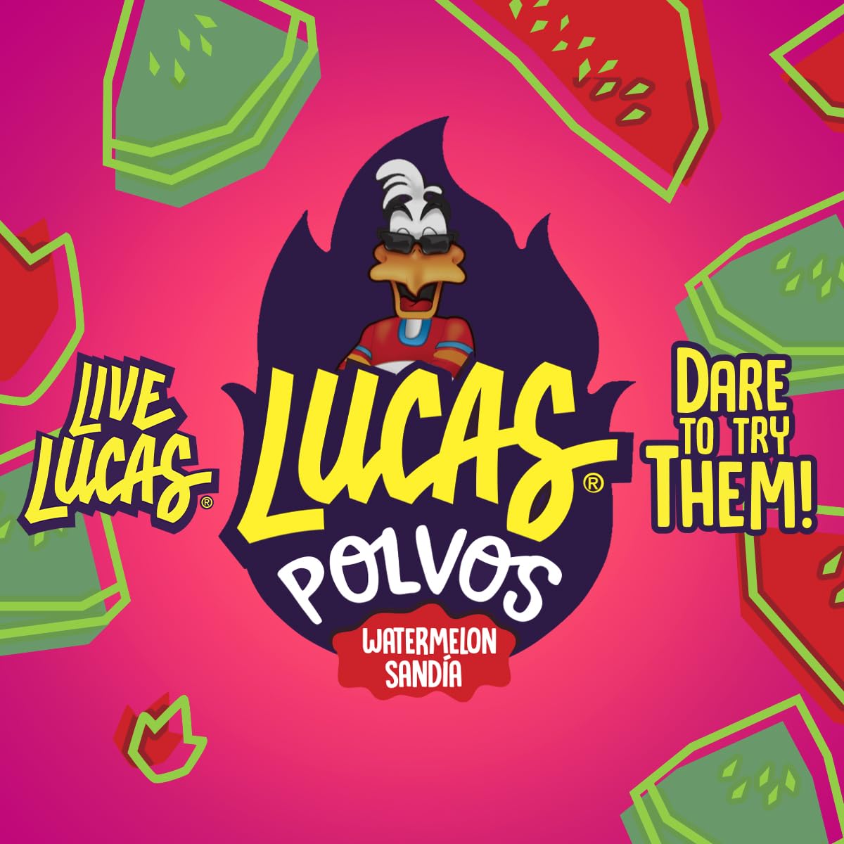 Lucas Powder Watermelon Flavored Candy, 0.71oz - 10 Pieces Pack for Treats, Fruit, Parties, Piñatas