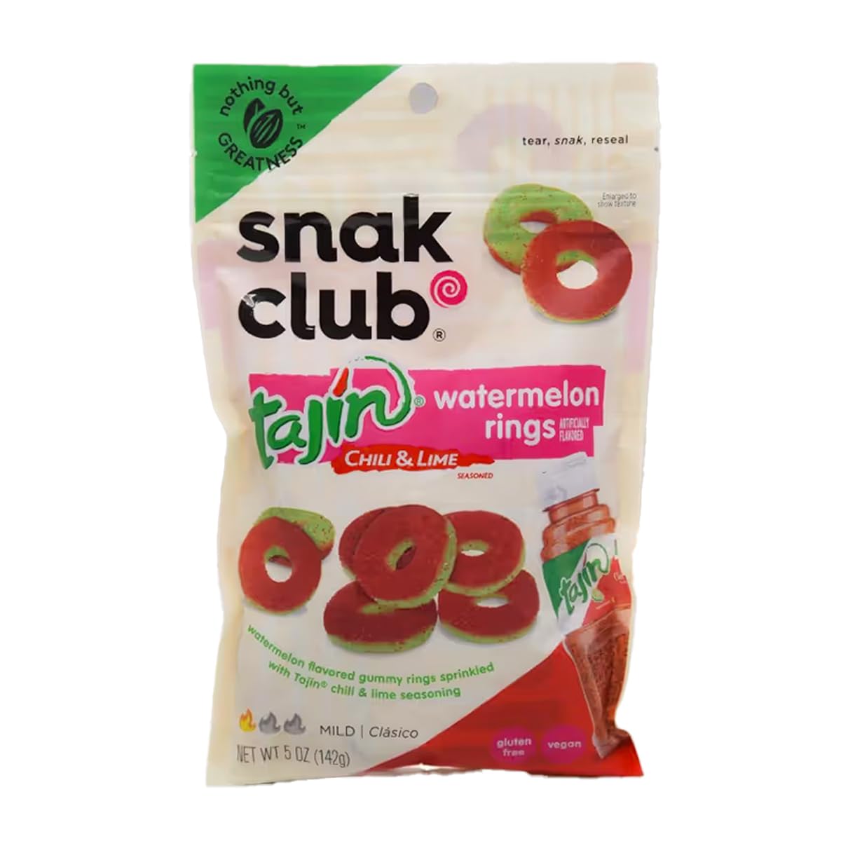 Snak Club Tajin Pineapple Rings Gummy Candy, Fruit Candy Gummies with Chili and Lime Seasoning, Mild, Gluten-Free and Vegan Snacks, 11 oz Resealable Bag