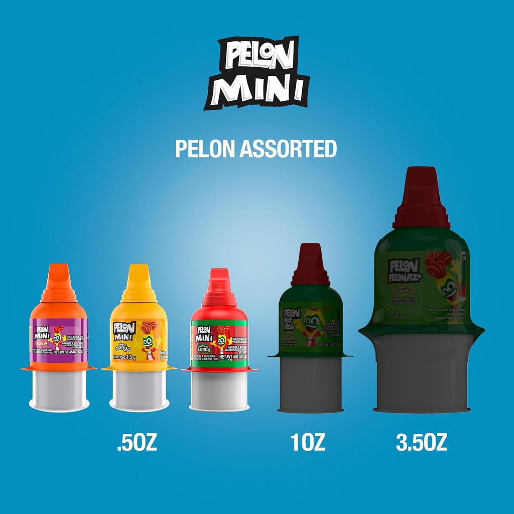 Pelon Pelo Rico Mini Assorted Watermelon, Mango, and Chamoy Candy, 0.45 oz, 18 Count (Pack of 1)