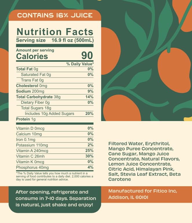 Vidagua Agua Fresca, Mango Ginger, Ready-to-Drink Fruit Beverage, 16.9 fl oz Bottles, Pack of 12