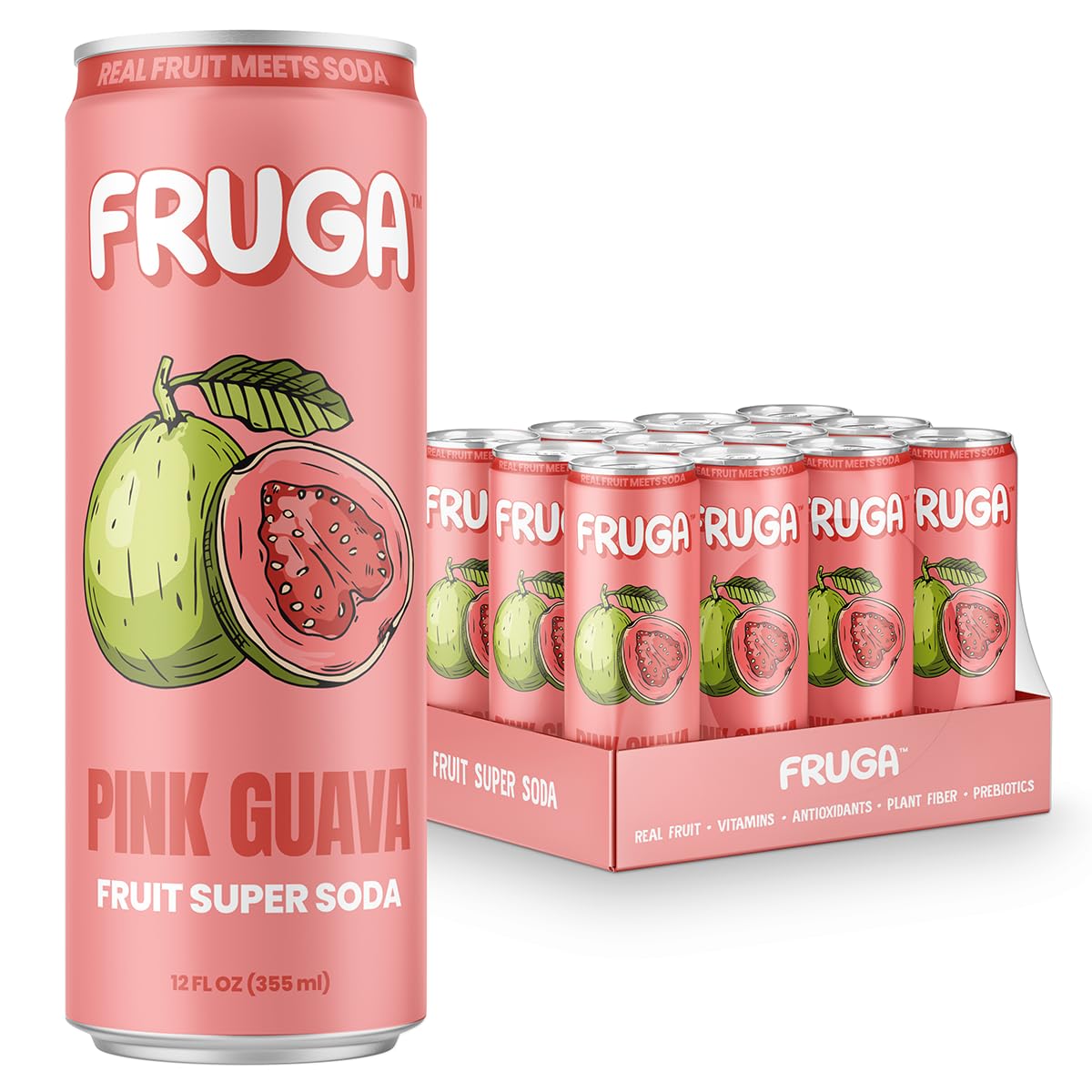 FRUGA Four Real Mix Fruit Soda Pack, Prebiotic Soda Pop Drinks, 12 Pack