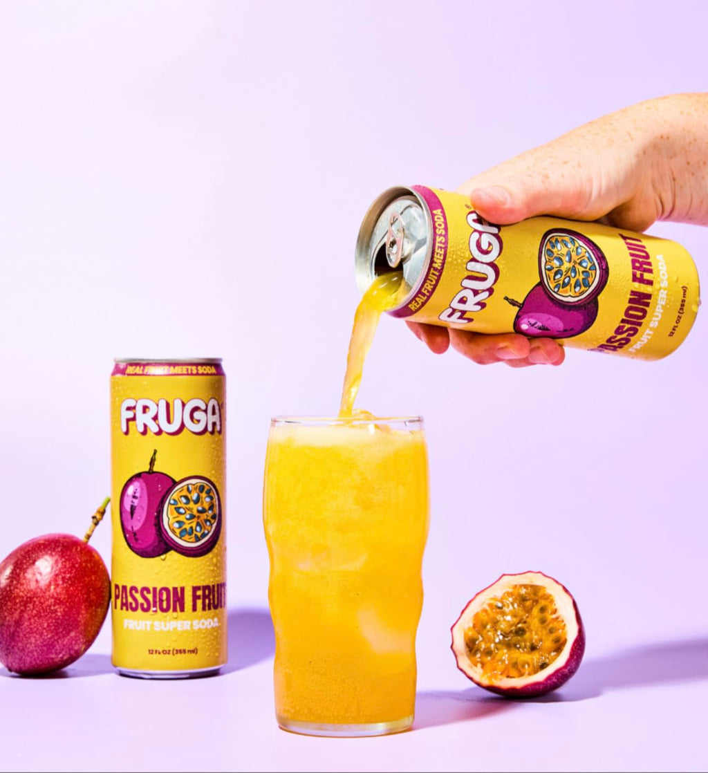FRUGA Four Real Mix Fruit Soda Pack, Prebiotic Soda Pop Drinks, 12 Pack
