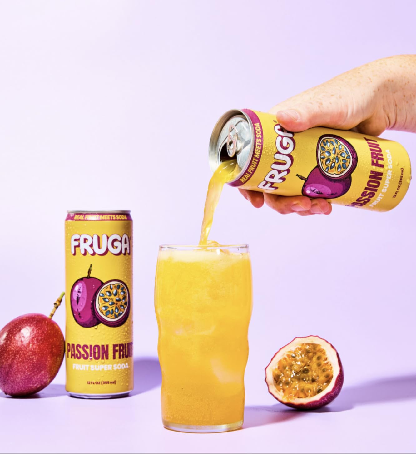 FRUGA Four Real Mix Fruit Soda Pack, Prebiotic Soda Pop Drinks, 12 Pack