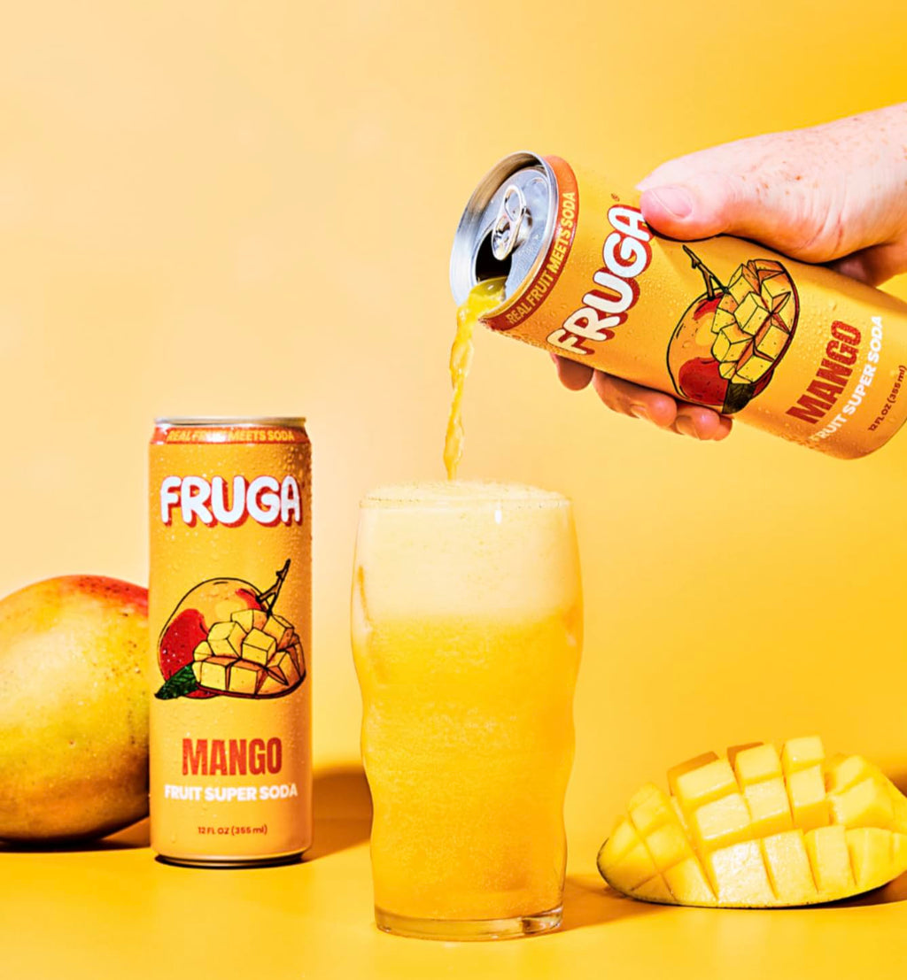 FRUGA Four Real Mix Fruit Soda Pack, Prebiotic Soda Pop Drinks, 12 Pack