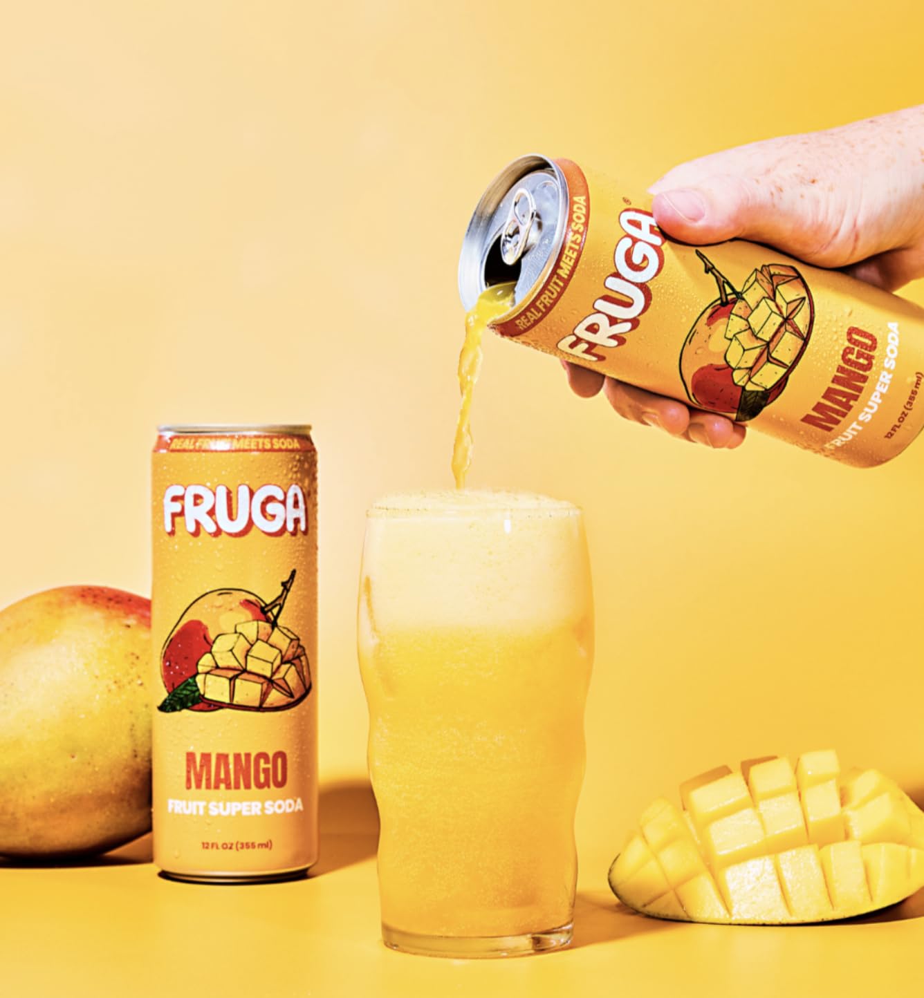 FRUGA Four Real Mix Fruit Soda Pack, Prebiotic Soda Pop Drinks, 12 Pack