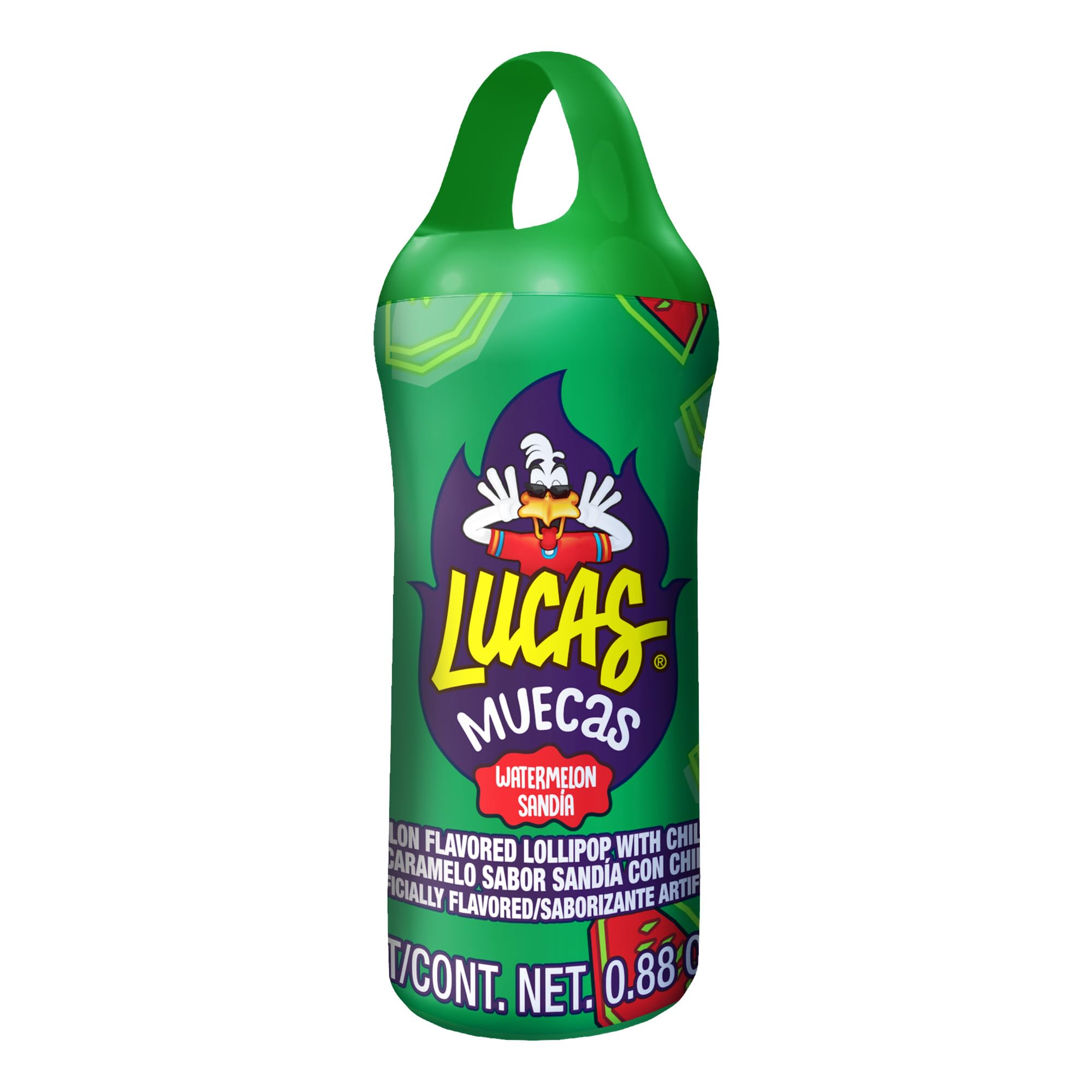 Lucas Muecas Lollipop Watermelon Flavor Candy, 0.96oz - 10 Pieces Pack for Treats, Snack, Parties, Piñatas