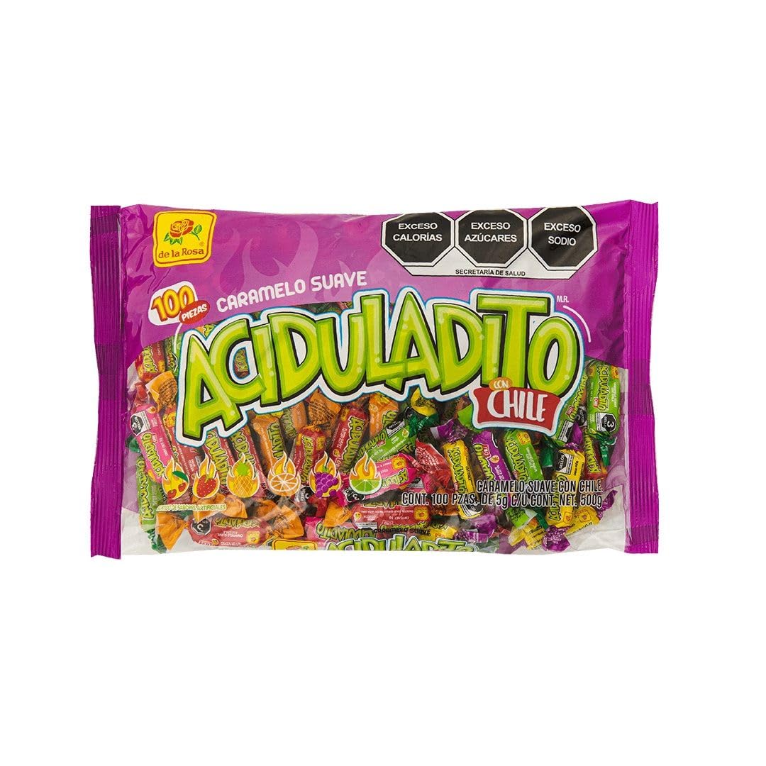 De La Rosa - Caramelos Suaves Acidulados Con Chile Mexican Candy 100 Pcs 500g