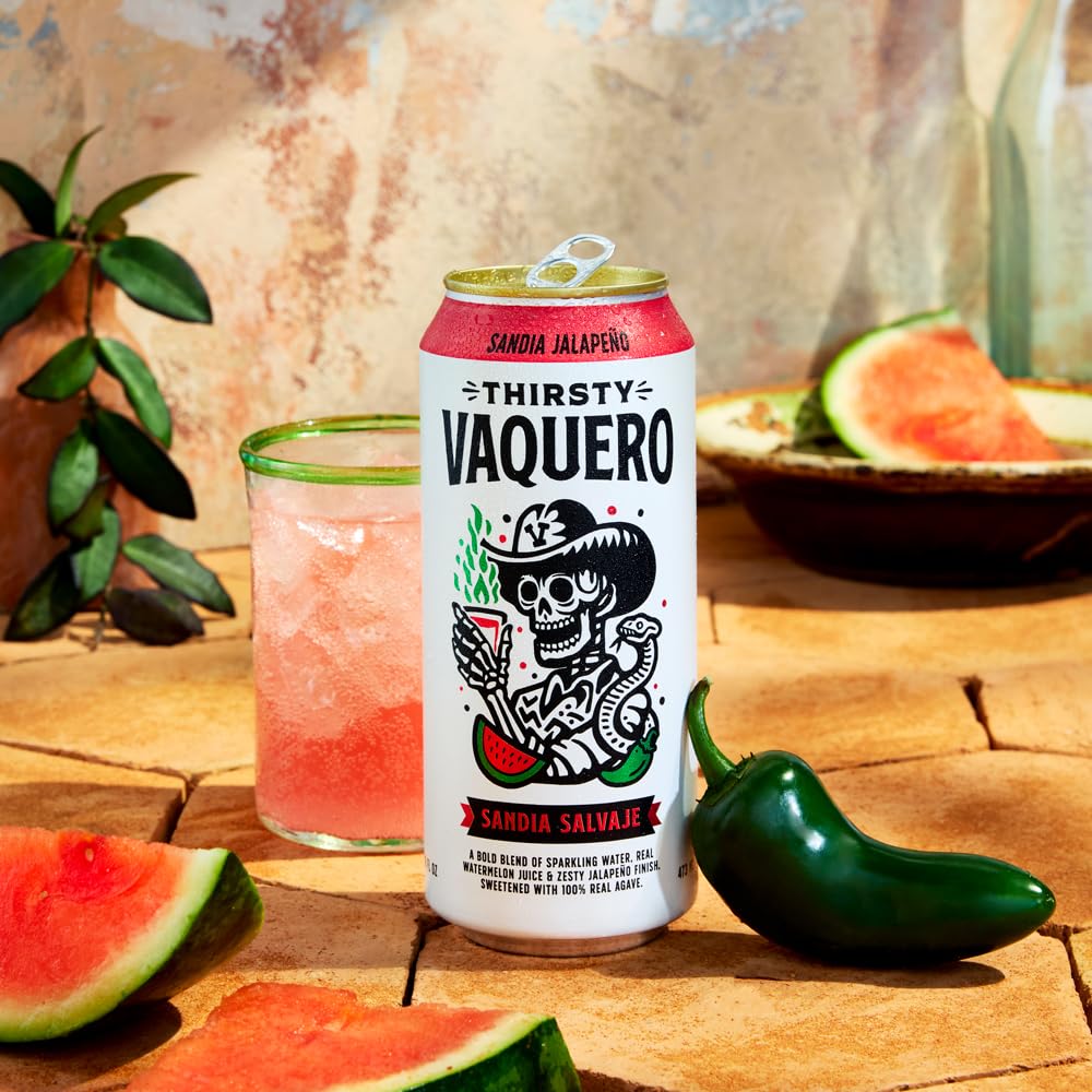 Thirsty Vaquero, Variety Pack, Mexican-inspired soda, Real Fruit Juice & Savory Spices, Organic Agave, Low Calorie | Lime, Salt & Chile, Watermelon Jalapeno, Mango Habanero (12-Pack | 16Oz Cans)