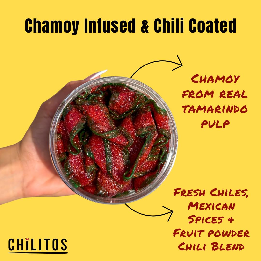 Chilitos Sweet, Sour & Spicy Chamoy Candy - Mexican Gummy Candy & Chamoy Gushers for All Ages, Authentic Dulces Mexicanos Enchilados as Seen on TikTok! (8 oz Jar, Gusher Balls Jar)
