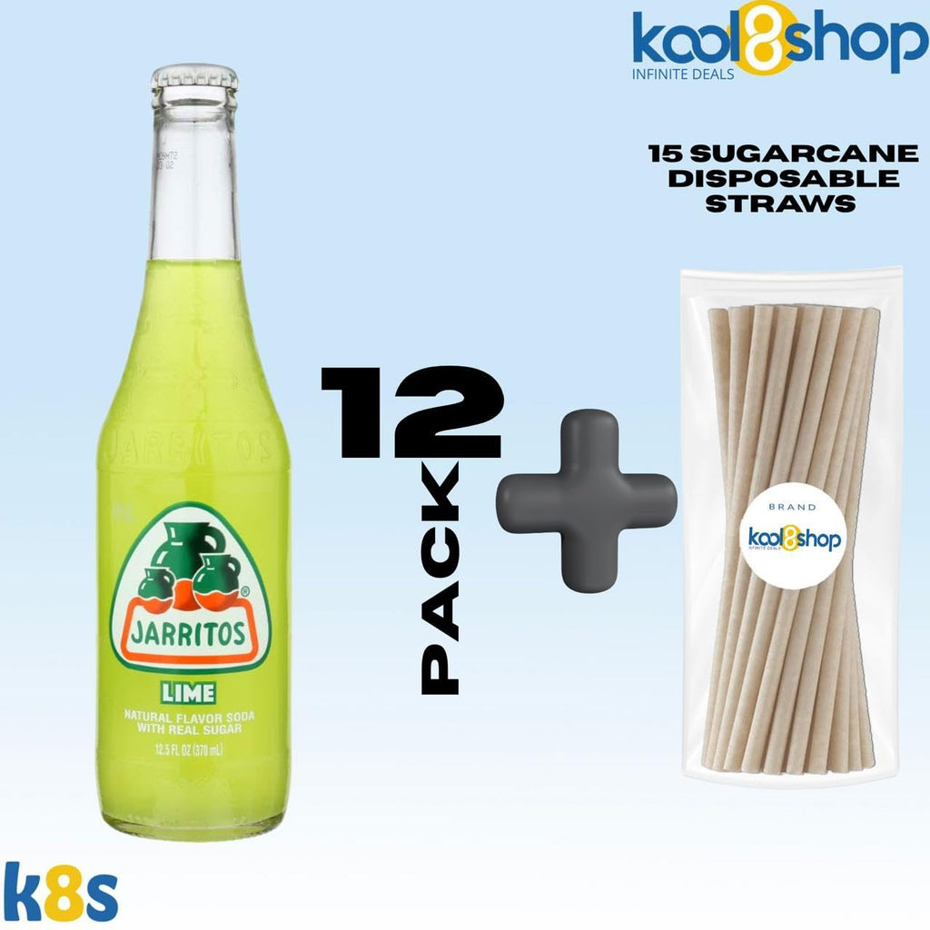 Jarritos Variety Pack Mexican Soft Soda Drink 12 fl oz Glass Bottles 12 Pack + 15 Sugarcane Disposable Straws by KOOL8SHOP Infinite Deals
