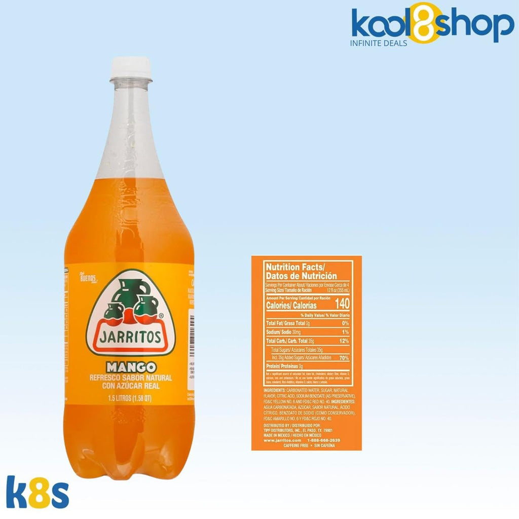 Jarritos Variety Collection Mexican Soft Soda Drink Flavors May Vary 1.5 Lt Plastic Bottles 5-Pack + 15 Sugarcane Disposable Straws by KOOL8SHOP Infinite Deals