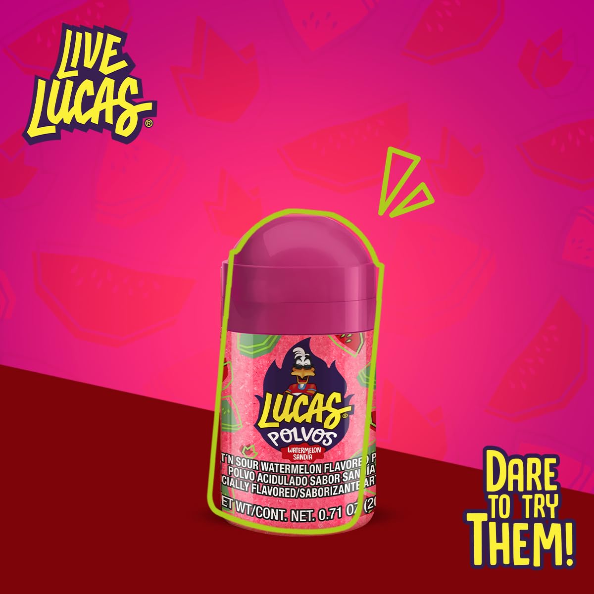 Lucas Powder Watermelon Flavored Candy, 0.71oz - 10 Pieces Pack for Treats, Fruit, Parties, Piñatas