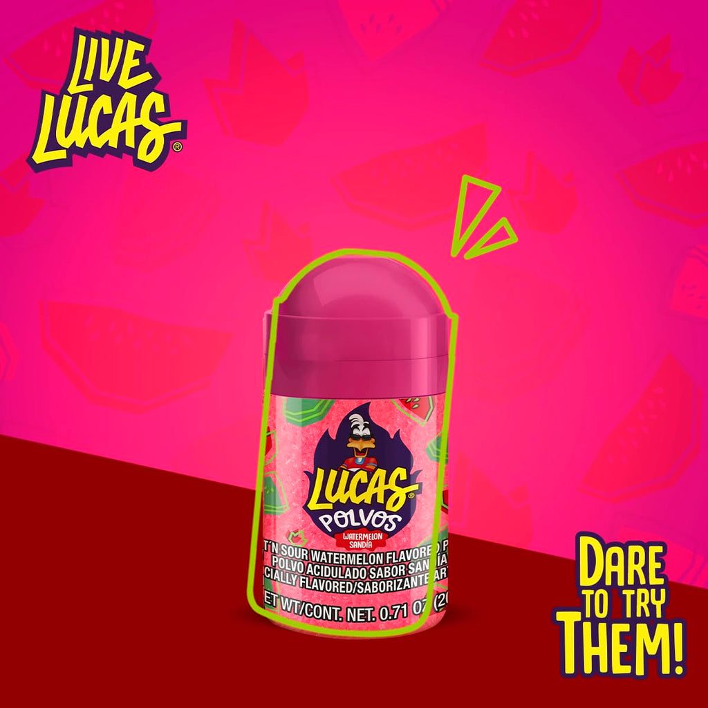 Lucas Powder Watermelon Flavored Candy, 0.71oz - 10 Pieces Pack for Treats, Fruit, Parties, Piñatas