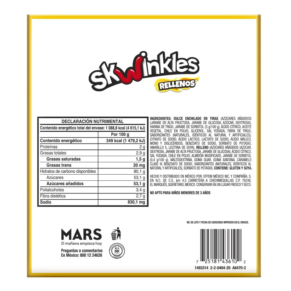Lucas Skwinkles Pineapple - Tamarind Filled Flavored Sweet & Sour Candy Strips, 0.92oz - 12 Pieces for Treats, Fruit, Parties, Piñatas