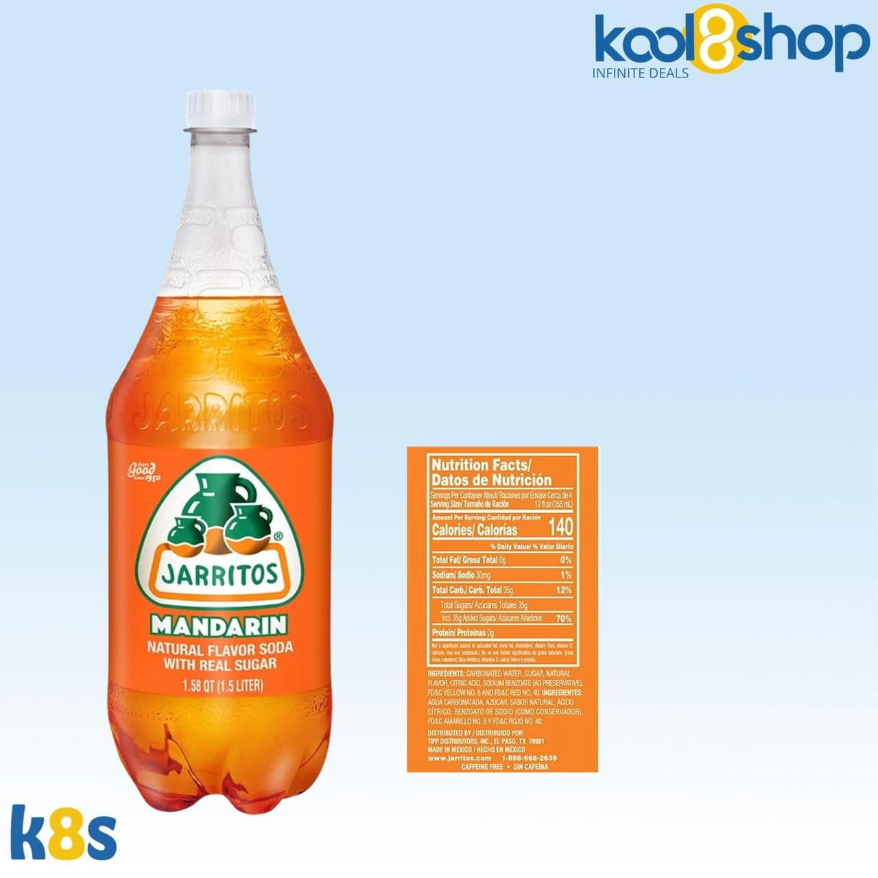 Jarritos Variety Collection Mexican Soft Soda Drink Flavors May Vary 1.5 Lt Plastic Bottles 5-Pack + 15 Sugarcane Disposable Straws by KOOL8SHOP Infinite Deals