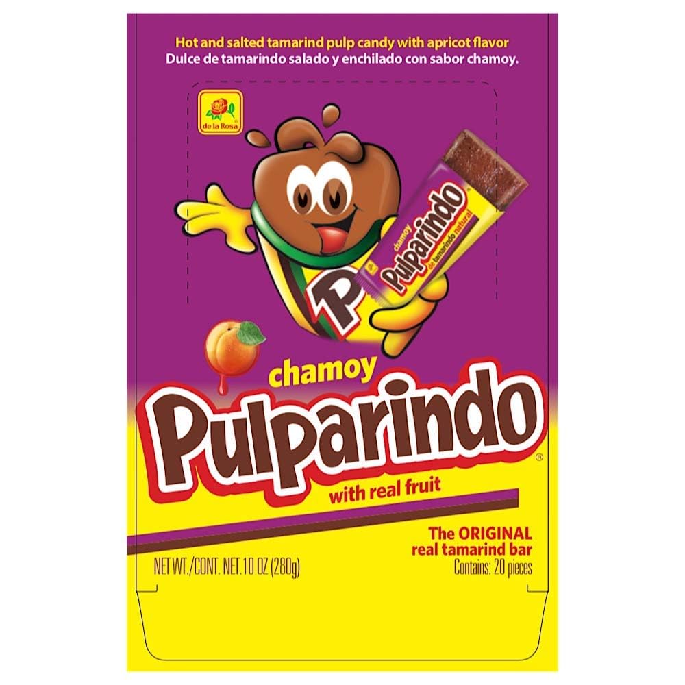 De la Rosa Pulparindo Chamoy Tamarind Candy Bars with Real Fruit, Hot and Salted, 20 Pieces, (Pack of 16)