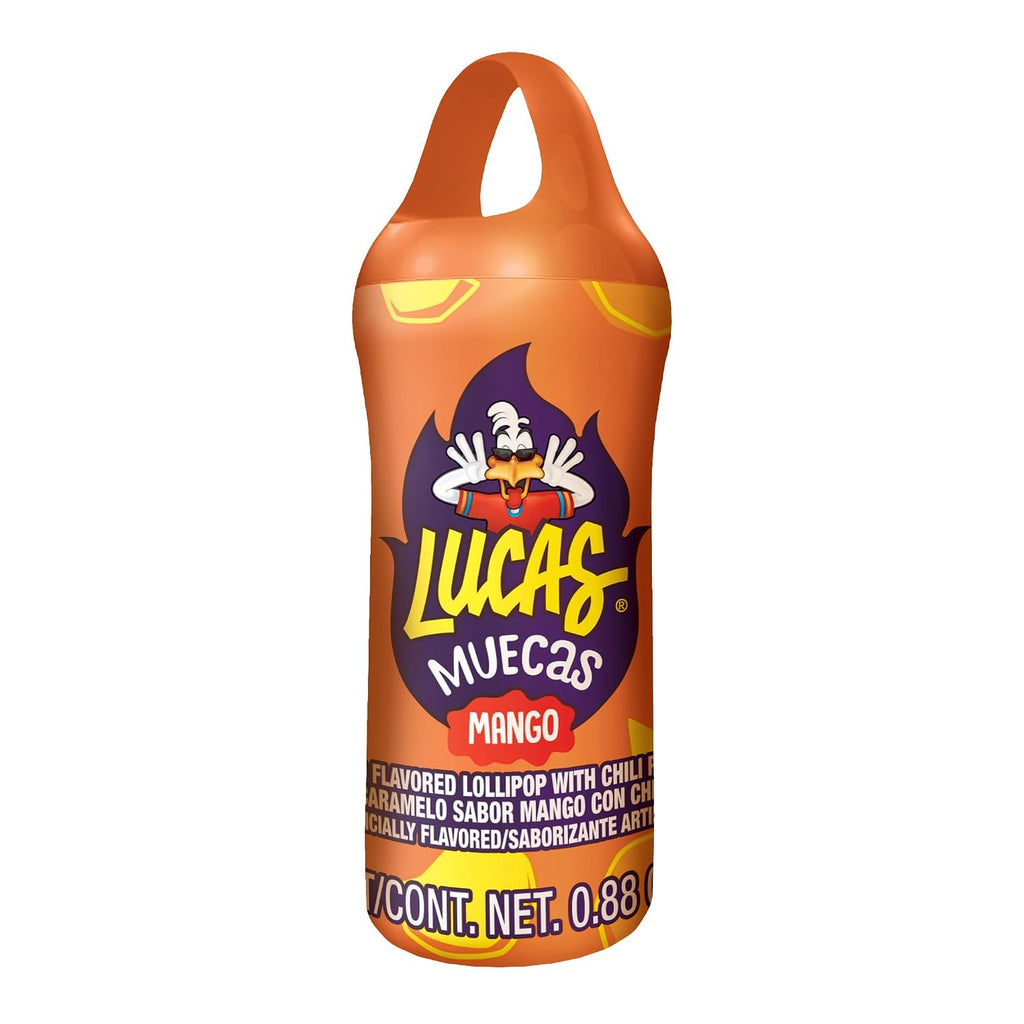 Lucas Muecas Lollipop Mango Flavor Candy, 0.96oz - 10 Pieces Pack for Treats, Snack, Parties, Piñatas