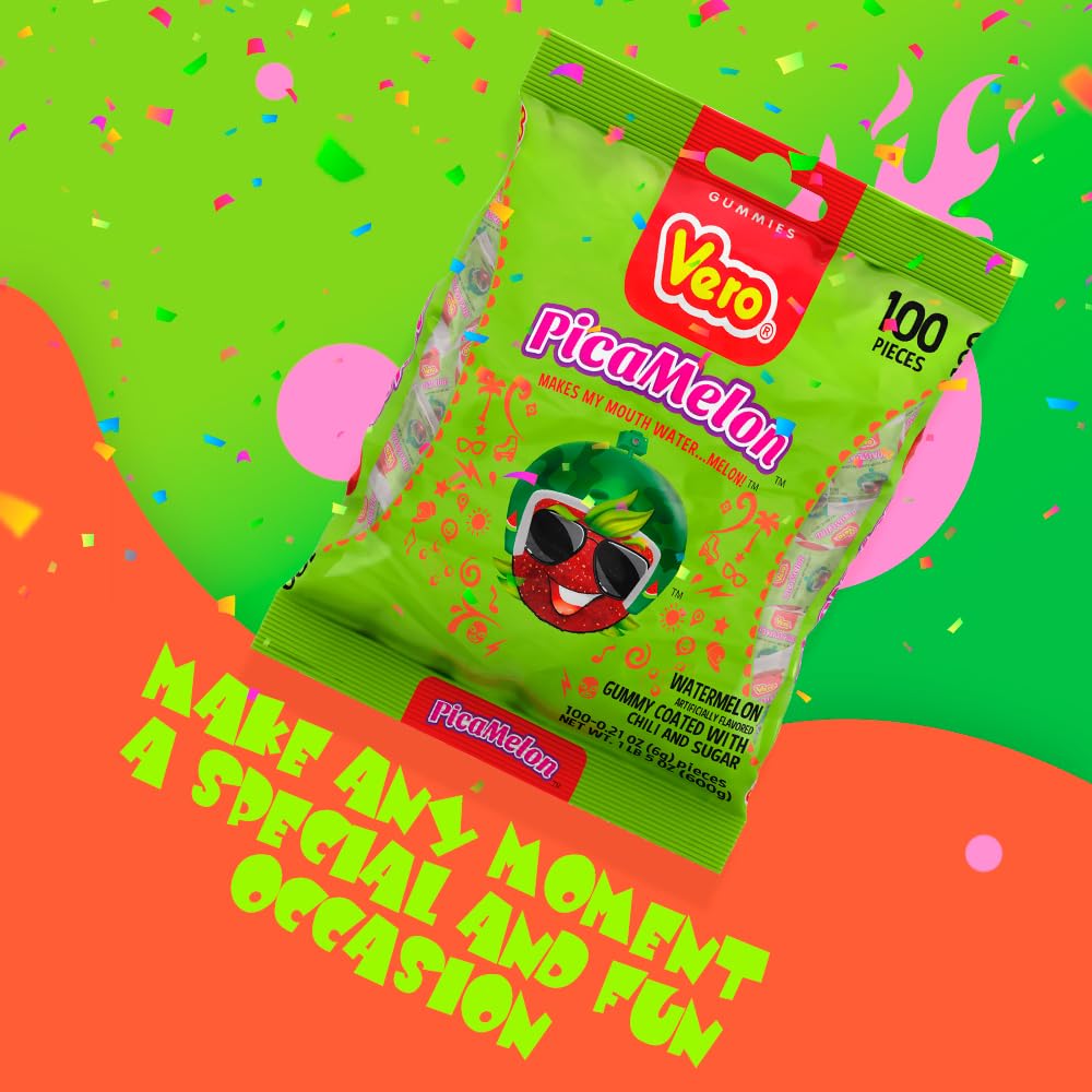 Vero PicaTamarind - Tamarind Flavor Chewy Gummy Treats Coated With Chili Powder & Sugar 100 Pieces (5.15 Oz) - Mexican Candy - Individually Wrapped Gummies for Halloween, Piñatas, and More