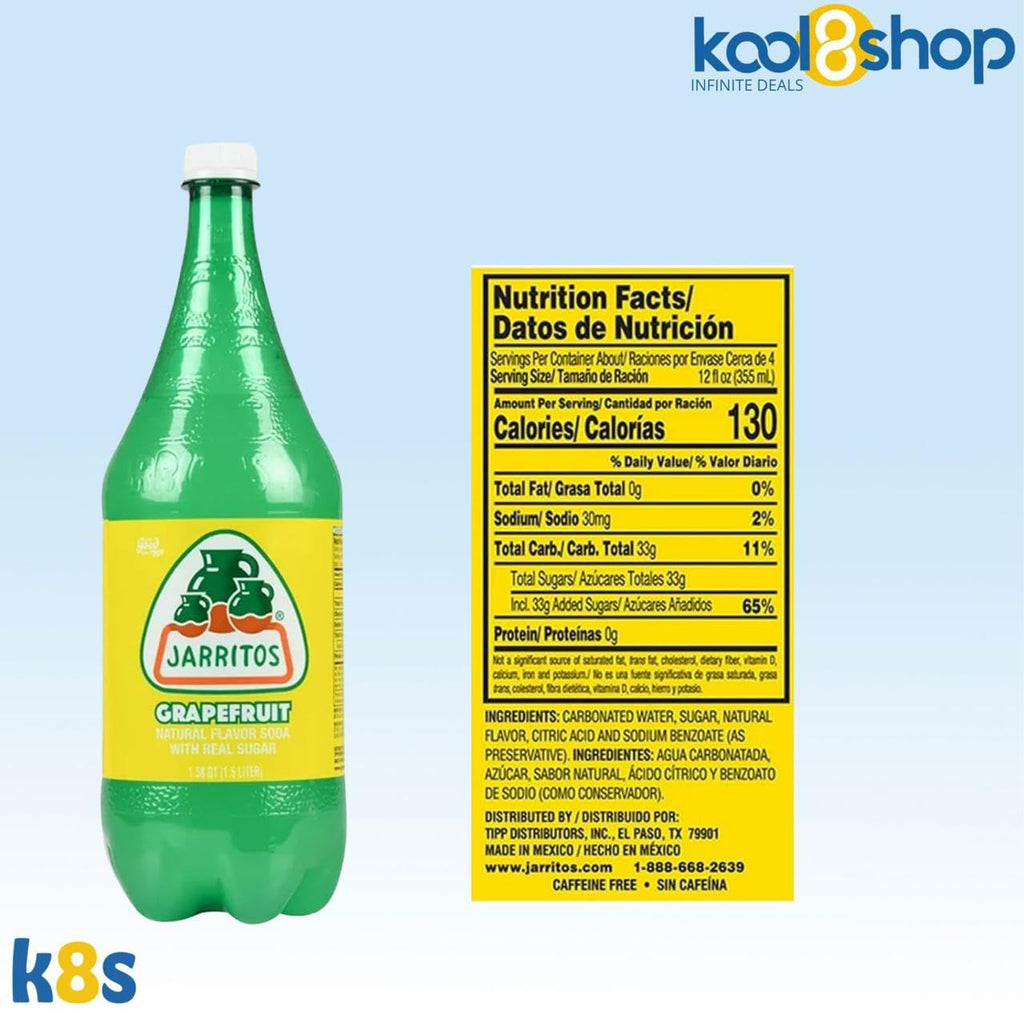 Jarritos Variety Collection Mexican Soft Soda Drink Flavors May Vary 1.5 Lt Plastic Bottles 5-Pack + 15 Sugarcane Disposable Straws by KOOL8SHOP Infinite Deals