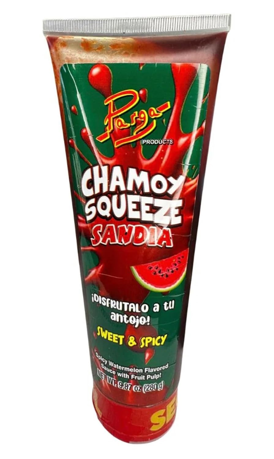 CHAMOY SQUEEZE VARIETY sauce with pulp mango watermelon & tamarind for a spicy tangy & sweet flavor 3 pk