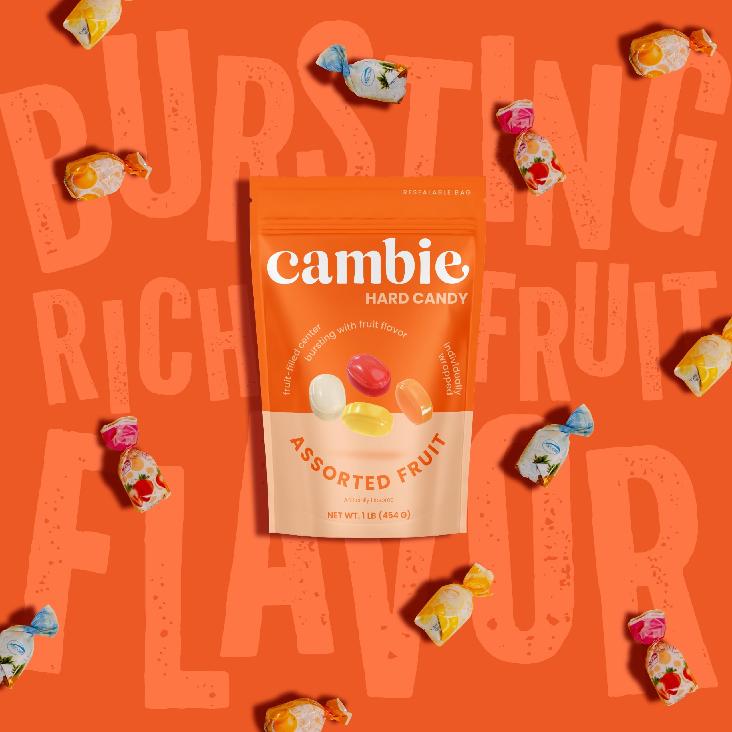 Strawberry Hard Candy Individually Wrapped by Cambie, 2 lbs of Strawberry Candy with a Deliciously Sweet Hard Exterior with a Soft, Fruit-Filled Center
