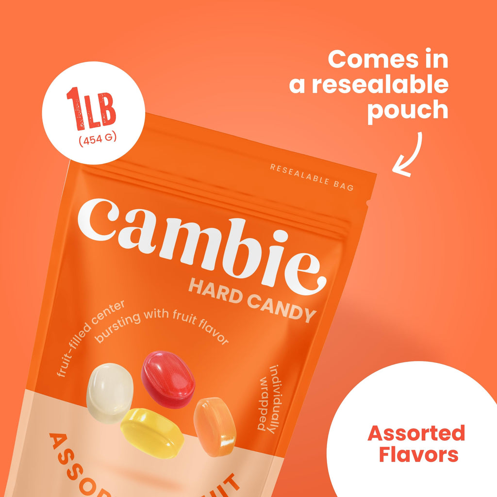 Strawberry Hard Candy Individually Wrapped by Cambie, 2 lbs of Strawberry Candy with a Deliciously Sweet Hard Exterior with a Soft, Fruit-Filled Center