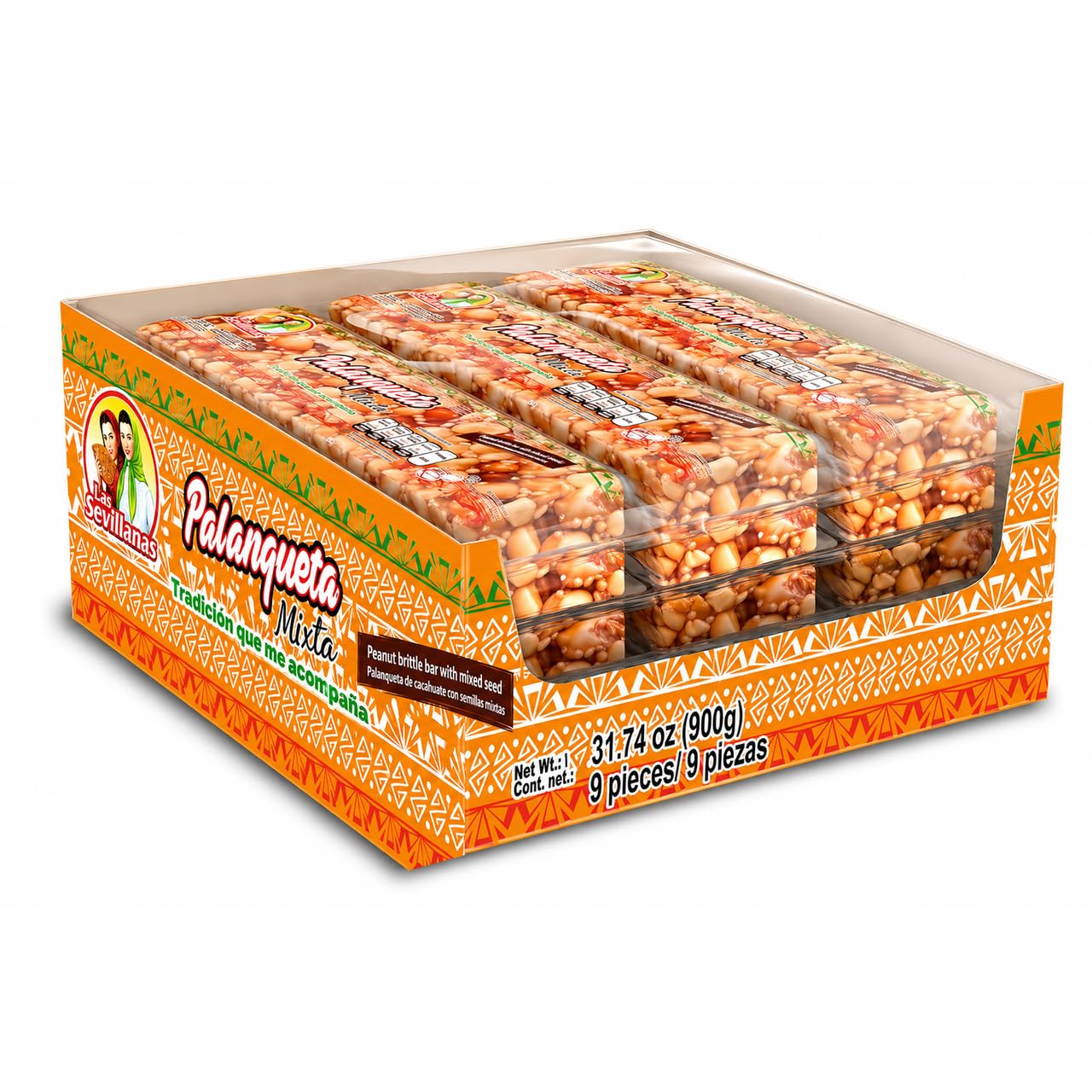 Las Sevillanas Peanut Brittle – Crunchy Peanut & Mixed Seeds Bar, Traditional Mexican Candy, Sweet Snack, 31.74 Oz/900g (Pack of 1)