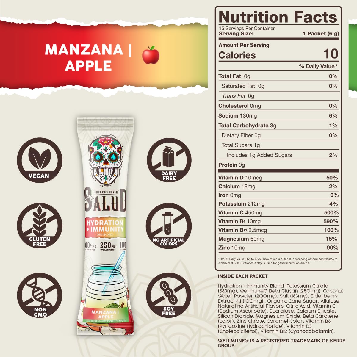Salud x Jarritos 2-in-1 Hydration Packets + Immunity Electrolytes Powder, Guava - Agua Fresca Drink Mix, Elderberry, Dairy & Soy Free, Non-GMO, Gluten Free, Vegan, 1g Sugar (15 Servings)
