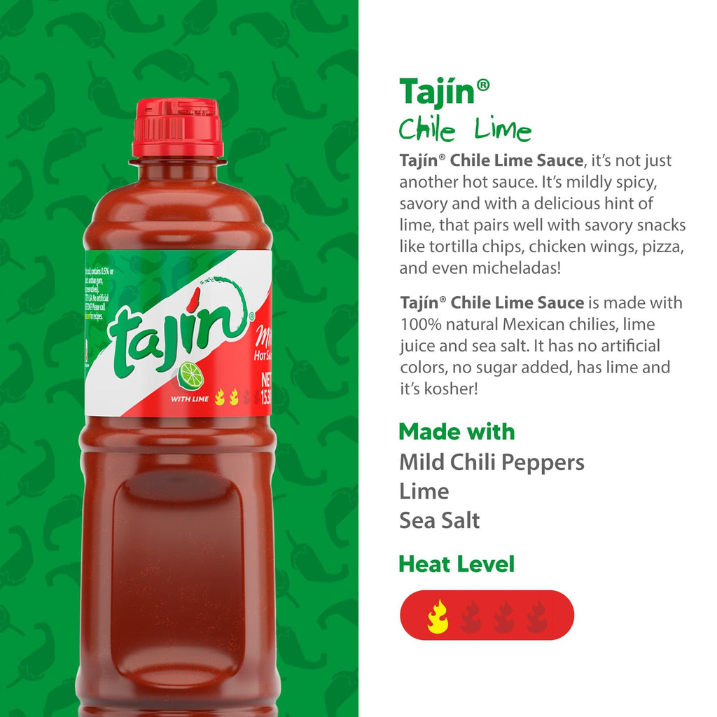Tajin Chile Lime Sauce, Mild Mexican Chili Lime Sauce for Snacks, Vegetables, Wings, Tacos, Nachos, Fruit, and Drinks, Zesty Flavor Enhancer, 15.38 oz (Pack of 1)