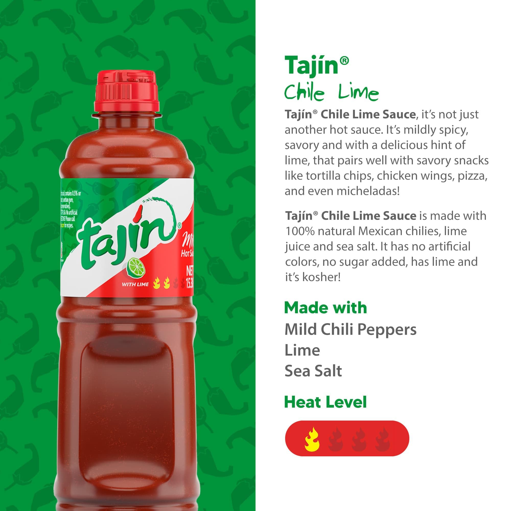 Tajin Chile Lime Sauce, Mild Mexican Chili Lime Sauce for Snacks, Vegetables, Wings, Tacos, Nachos, Fruit, and Drinks, Zesty Flavor Enhancer, 15.38 oz (Pack of 1)