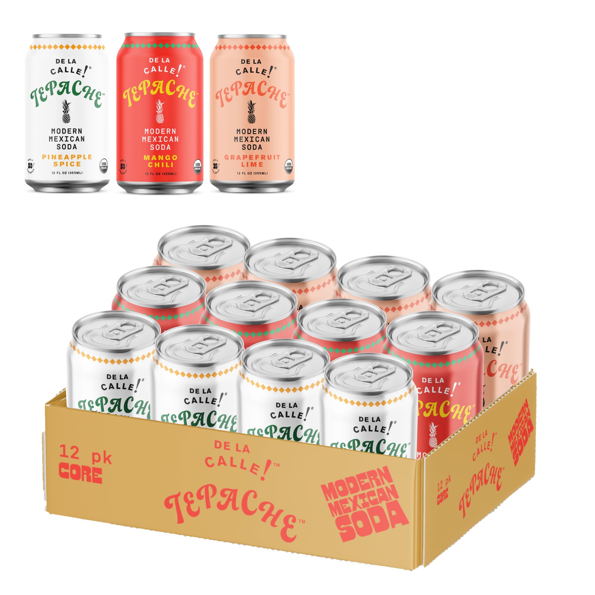 De La Calle Tepache - Mixta Variety Pack - Modern Mexican Soda - Craft Fermented Pineapple Sparkling Beverage - Certified Organic, Non-Alcoholic, Healthy Soda, Low Sugar, Low Calorie, Non-GMO