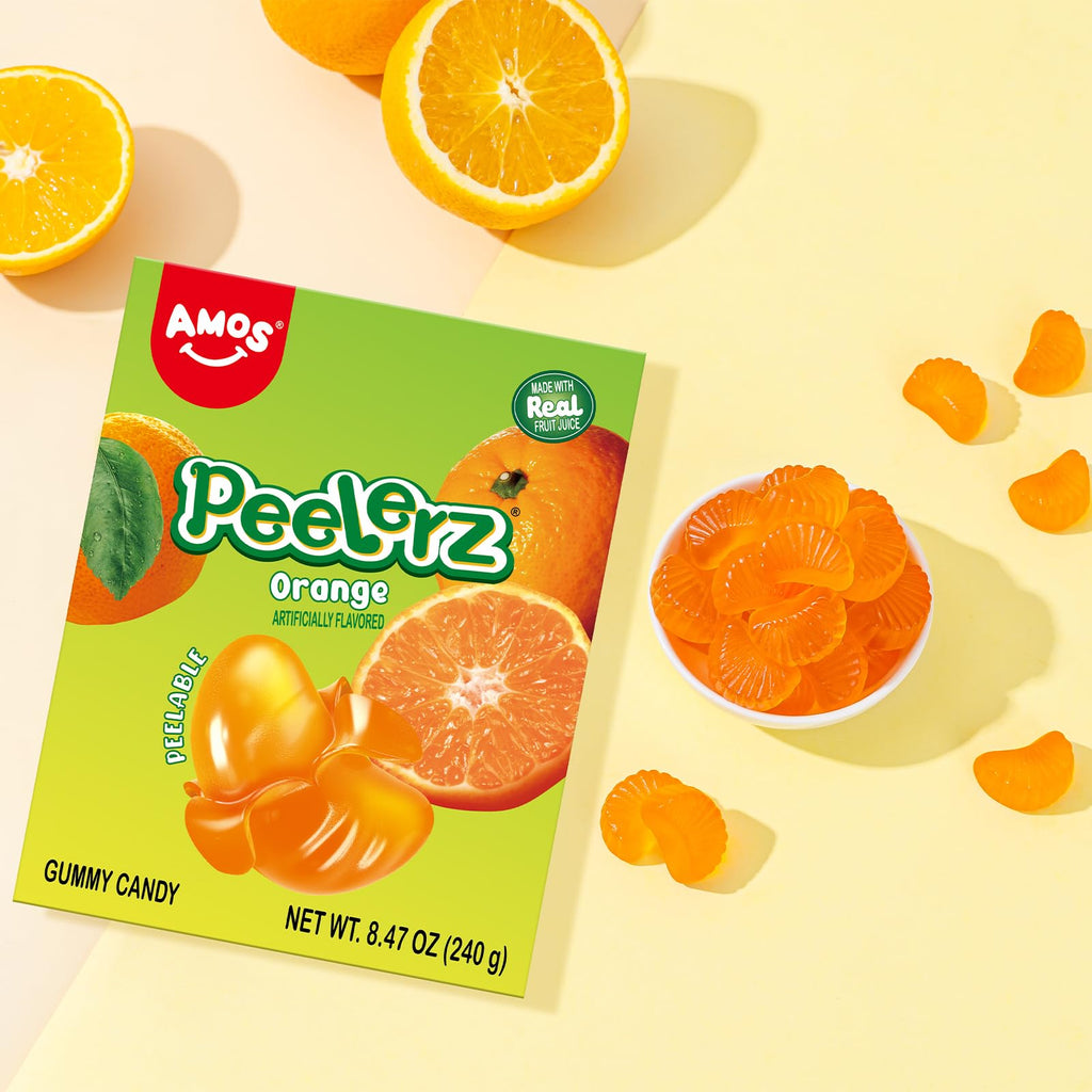 AMOS Peelerz Chili Mango Peelable Gummy Candy, Spicy Sweet Mango Flavor, Real Fruit Juice Infused, 8.47 OZ (240g)