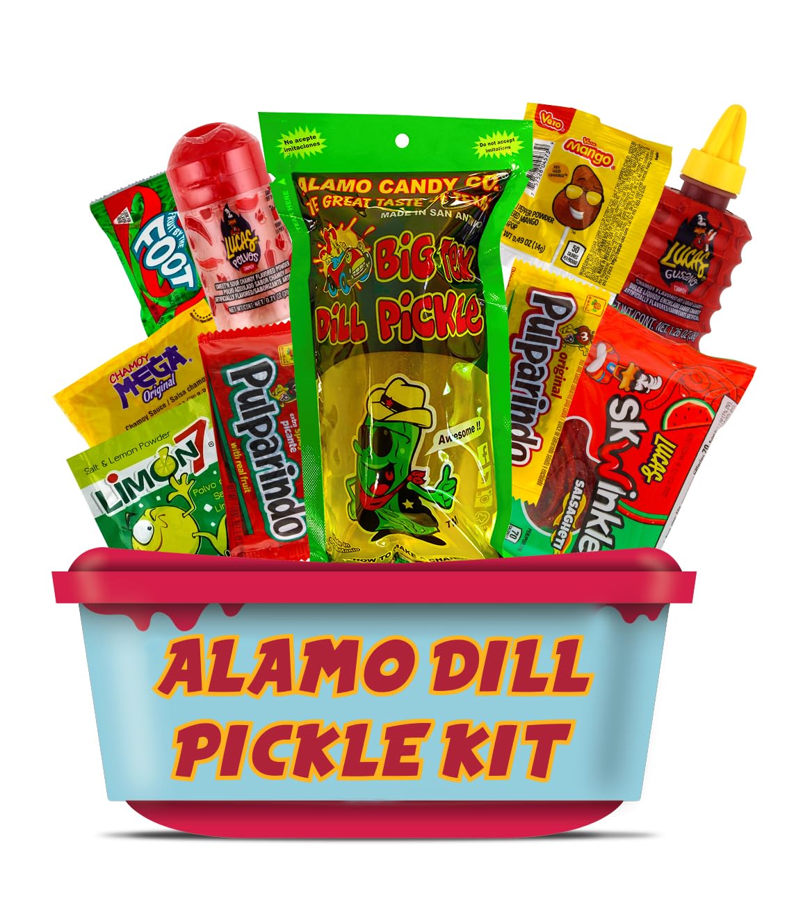 Alamo Dill Pickle Kit, Make Your Own Chamoy Kit, Make the Famous TikTok Trend, Includes Original Alamo Dill Pickle, Chamoy Sauce, Chips, Baby Lucas, Lucas Gusano, Salsaghetti, Mexican Candy & More by LookOn