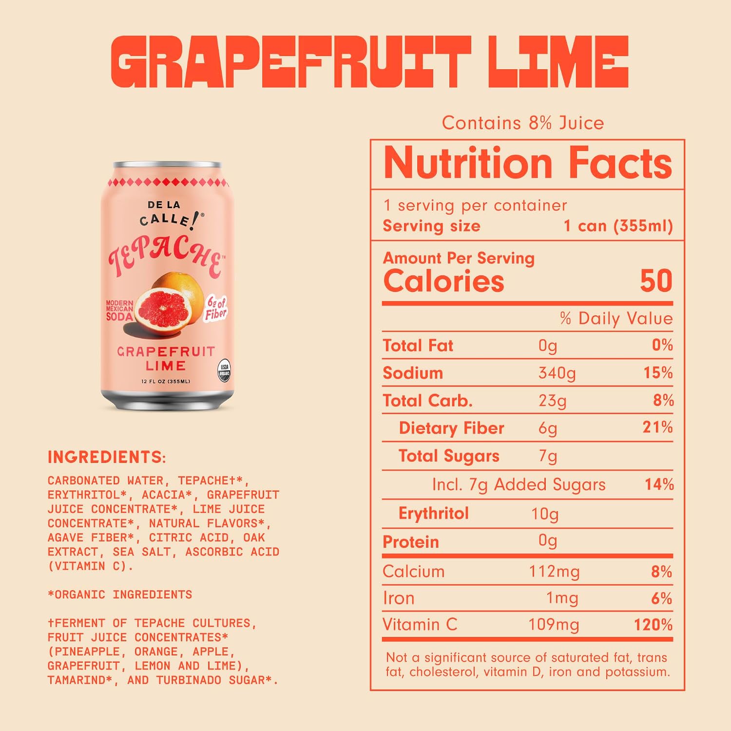 De La Calle, Tepache Grapefruit Lime Paloma Organic, 12 Fl Oz