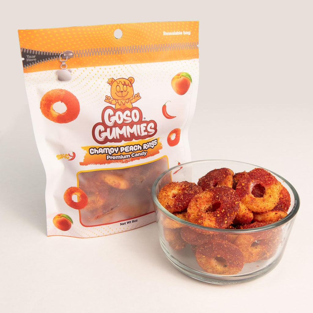 Goso Gummies Chamoy Peach Rings 8oz Spicy Sweet Peach Gummy Candy Mexican Style Candy Snack