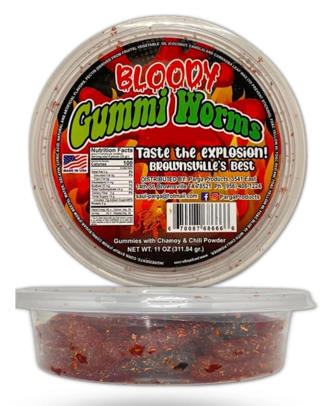 bloody gummy worms mexican dulces enchilados w/chamoy dip 11oz