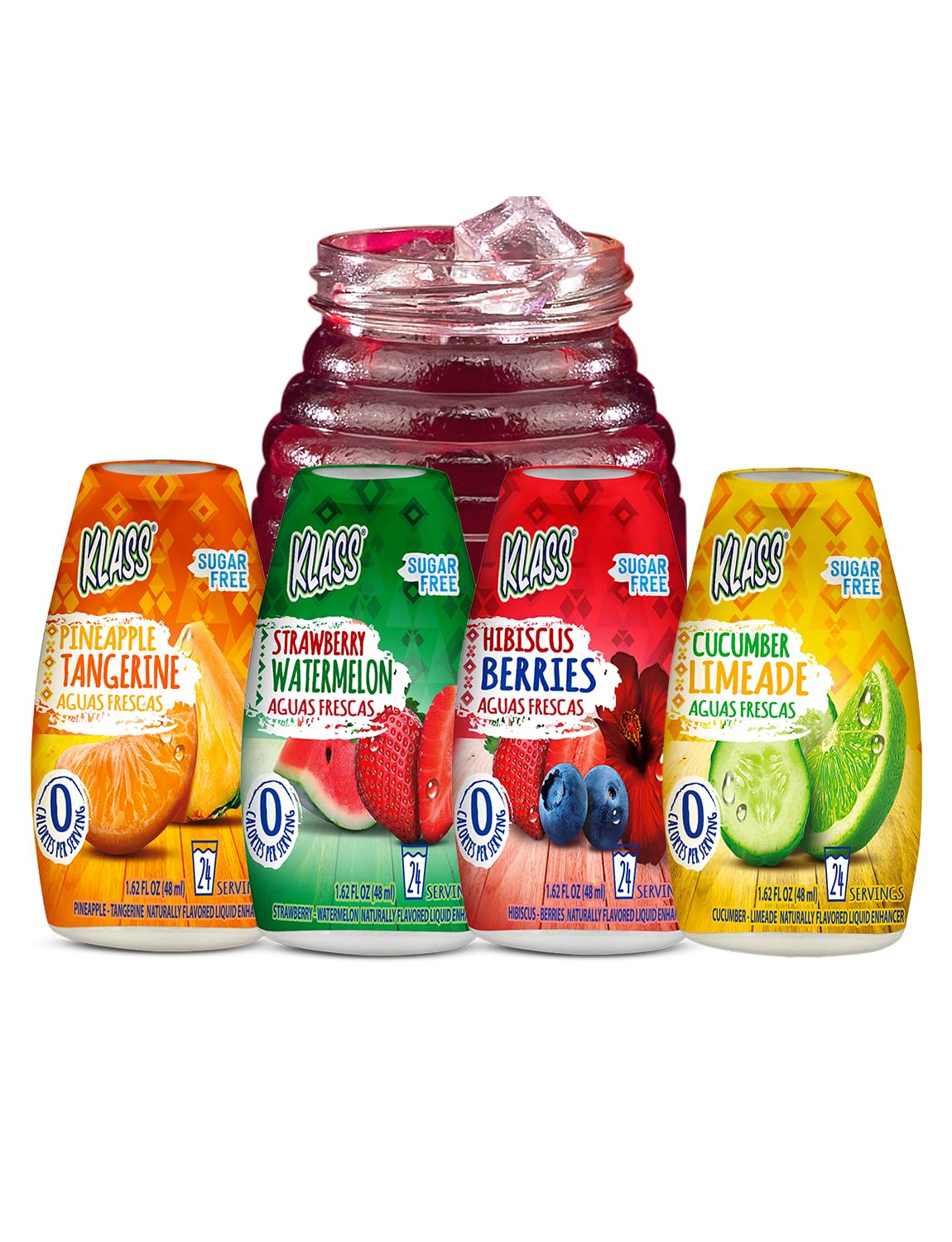 Klass Aguas Frescas | Liquid Water Enhancer | Cucumber-Limeade | Naturally Flavored | Sugar Free | Zero Calories Per Serving | Keto | 4 Bottles, Makes 96 Drinks