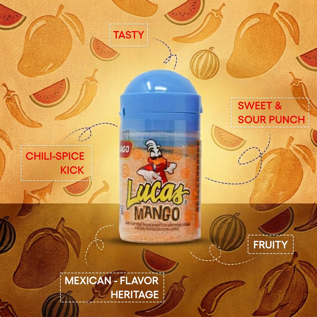 Lucas Chili Candy Powder Assortment – Mango Sandia Watermelon and Chamoy Style – Sweet Tangy Spicy Mexican Snack – Perfect for Gifts and Parties – 12 Pack Small Bottles