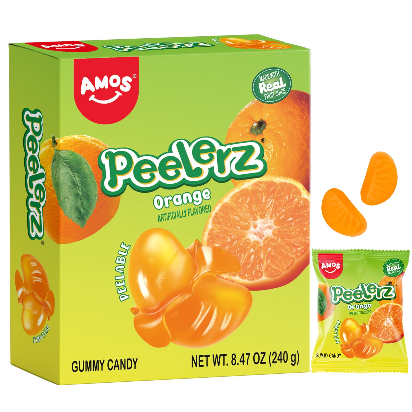 AMOS Peelerz Chili Mango Peelable Gummy Candy, Spicy Sweet Mango Flavor, Real Fruit Juice Infused, 8.47 OZ (240g)