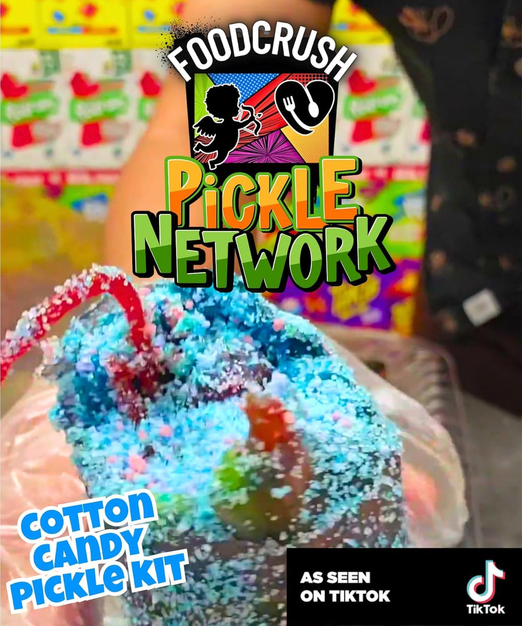 Cotton Candy Pickle Kit For 2 |20 Pieces| 2 X Cotton Candy Crunch, Pop Rocks, Blue Raz Pickles, Lucas Gusano Chamoy, Skwinkles, social media trend items gifts for kids teen girls boys