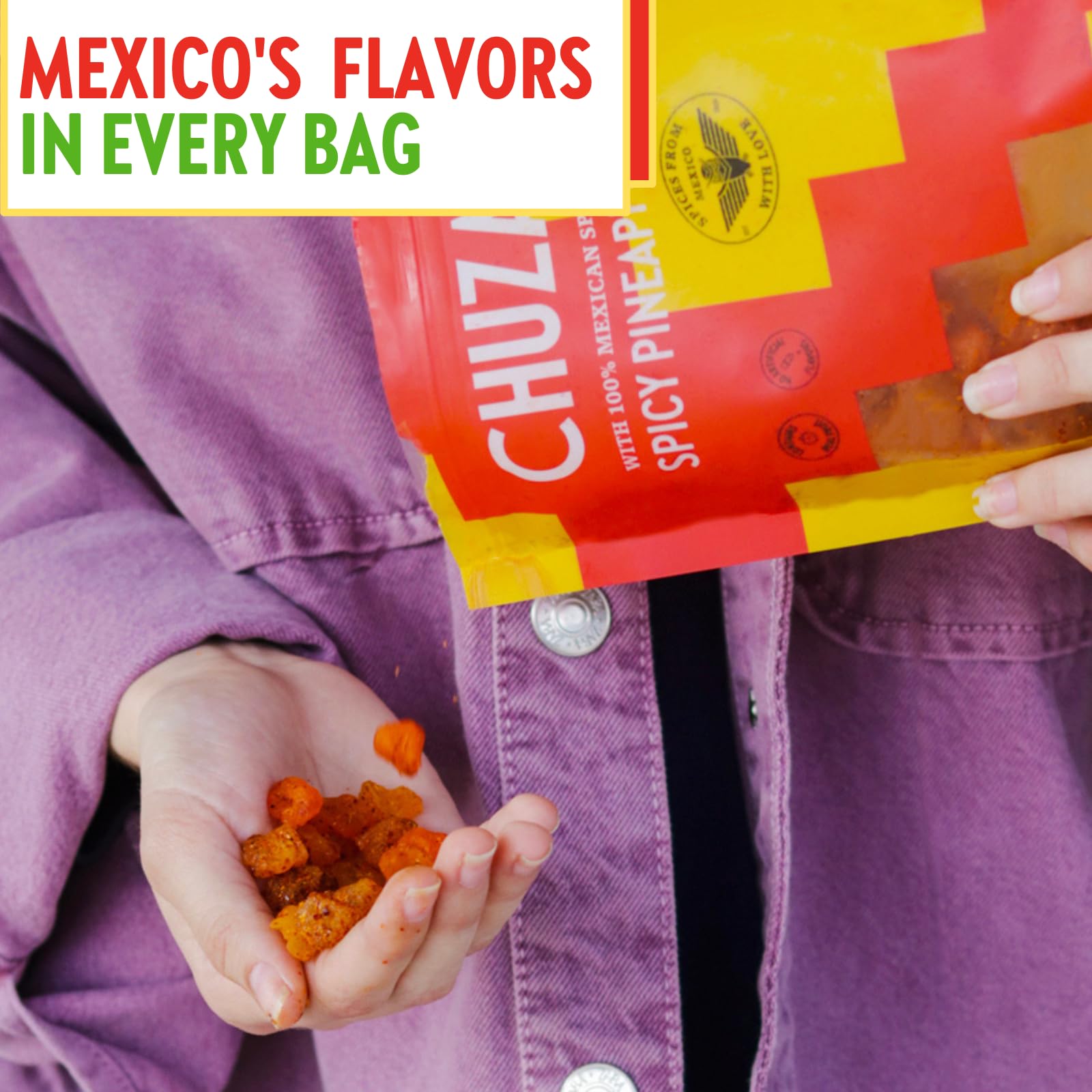 CHUZA Spicy Dried Mango Snacks Bites (4.5 oz. Pack of 2) – Mexican Candy Style Sweet Chili Dried Mango, with Chili Seasoning, Chili Powder, Dried Fruit Snacks, Spicy Snacks