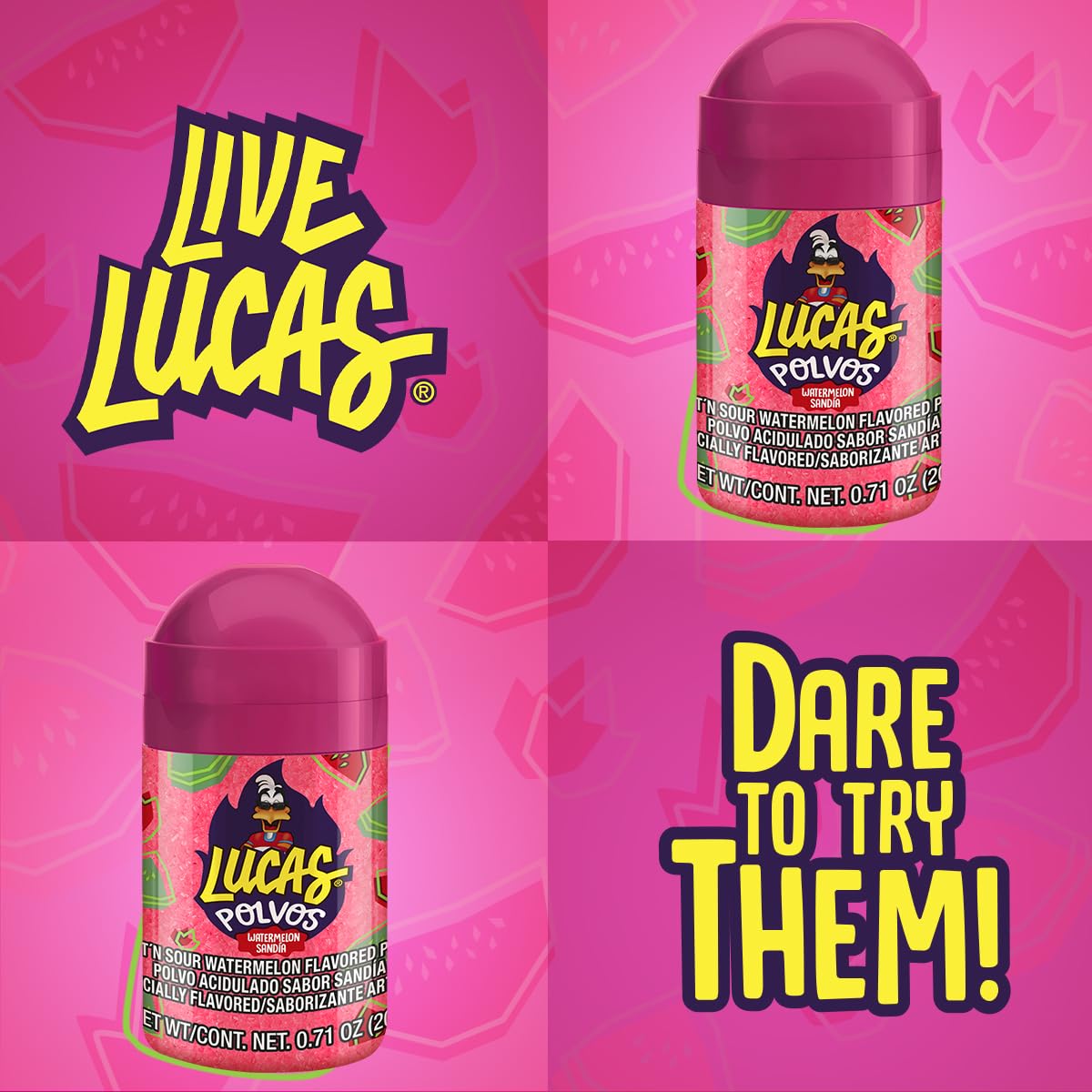 Lucas Powder Watermelon Flavored Candy, 0.71oz - 10 Pieces Pack for Treats, Fruit, Parties, Piñatas