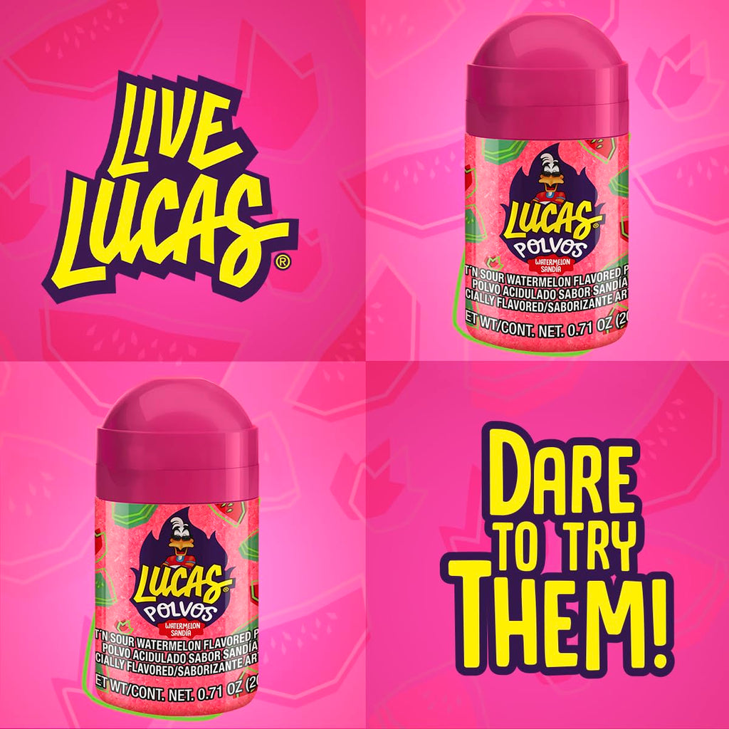 Lucas Powder Watermelon Flavored Candy, 0.71oz - 10 Pieces Pack for Treats, Fruit, Parties, Piñatas