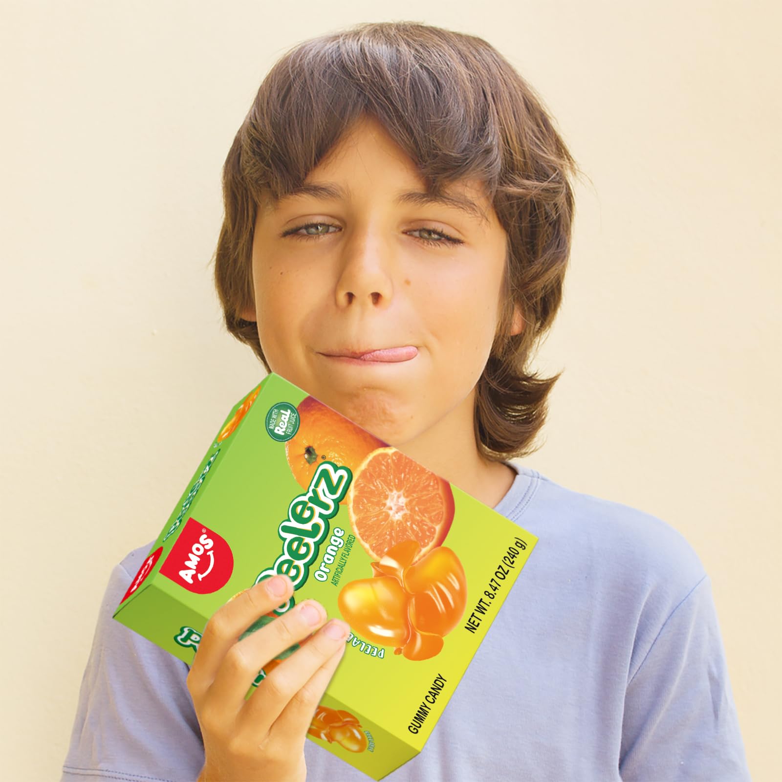 AMOS Peelerz Chili Mango Peelable Gummy Candy, Spicy Sweet Mango Flavor, Real Fruit Juice Infused, 8.47 OZ (240g)