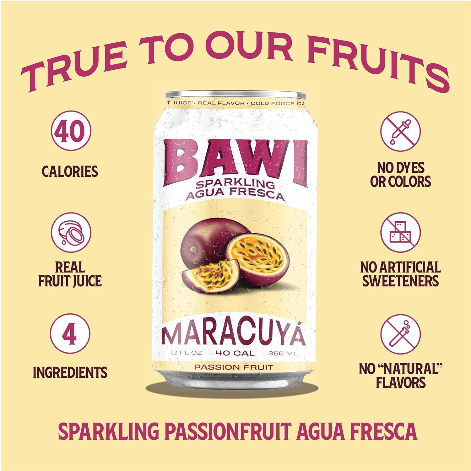 Bawi Sparkling Agua Fresca, 4 Pack Sparkling Water, Plant-Based, Low Calorie, Less Sugar, Mexican Drink Made in the USA (4 Count, Guava)