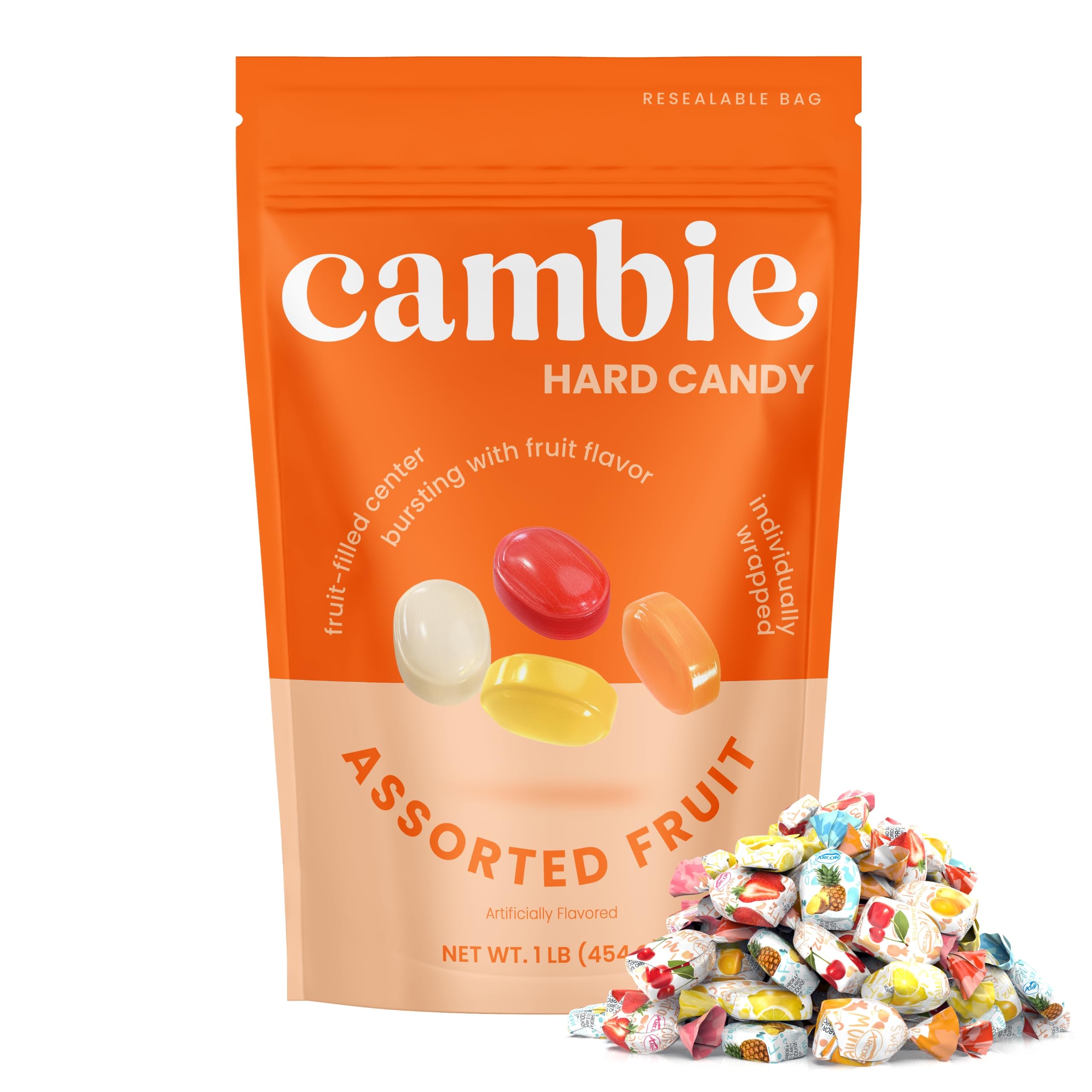 Strawberry Hard Candy Individually Wrapped by Cambie, 2 lbs of Strawberry Candy with a Deliciously Sweet Hard Exterior with a Soft, Fruit-Filled Center