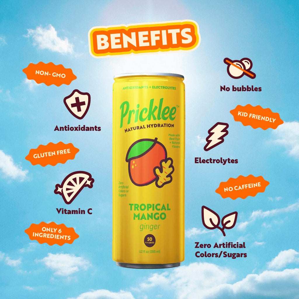 Pricklee Natural Hydration Drink – Prickly Pear, Wild Strawberry, Tropical Mango – Electrolytes + Antioxidants, Low Sugar, No Artificial Sweeteners – Non-Carbonated, Caffeine-Free – Cactus Water-Based (12 oz cans, 12 pack, 4 of each flavor)