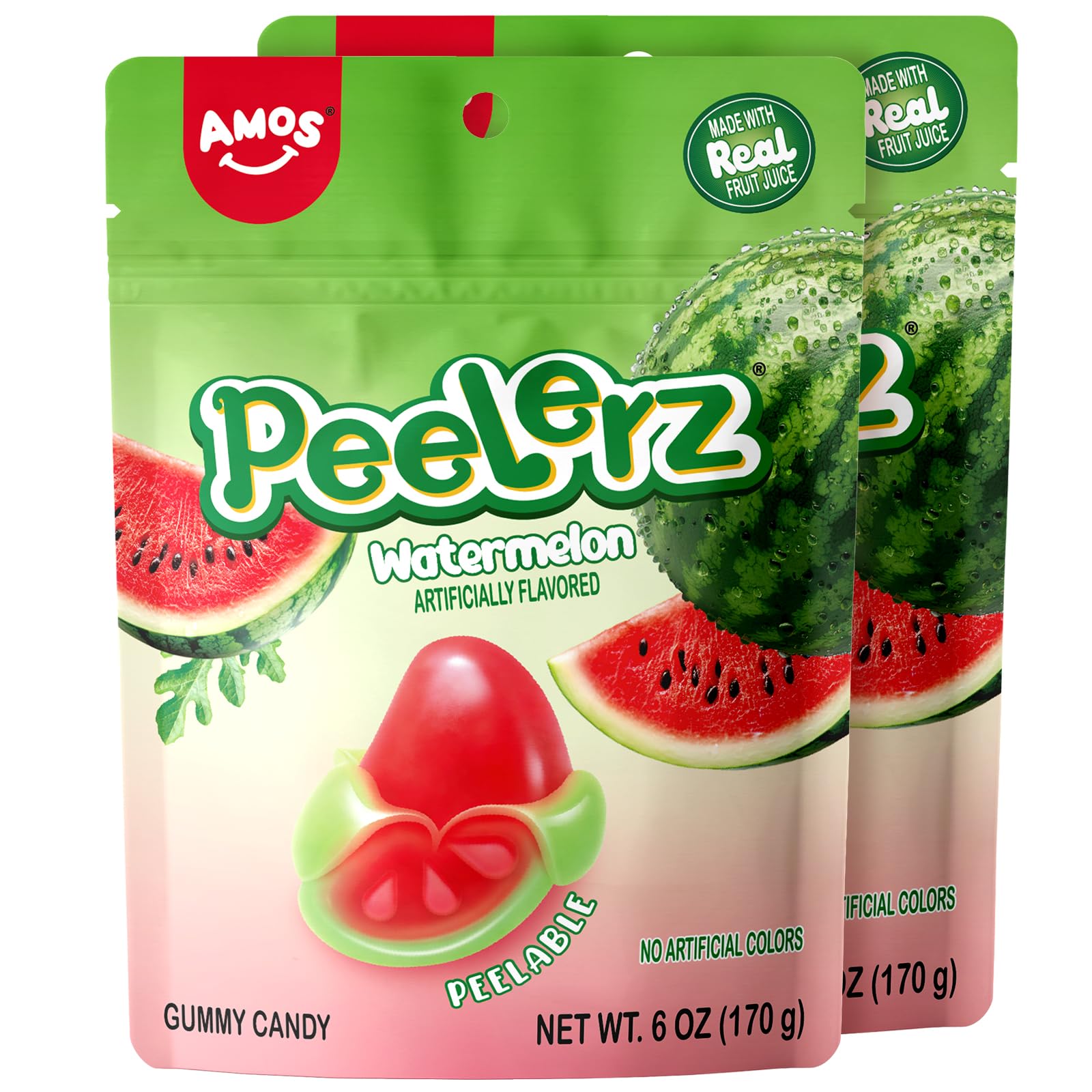 AMOS Peelerz Chili Mango Peelable Gummy Candy, Spicy Sweet Mango Flavor, Real Fruit Juice Infused, 8.47 OZ (240g)