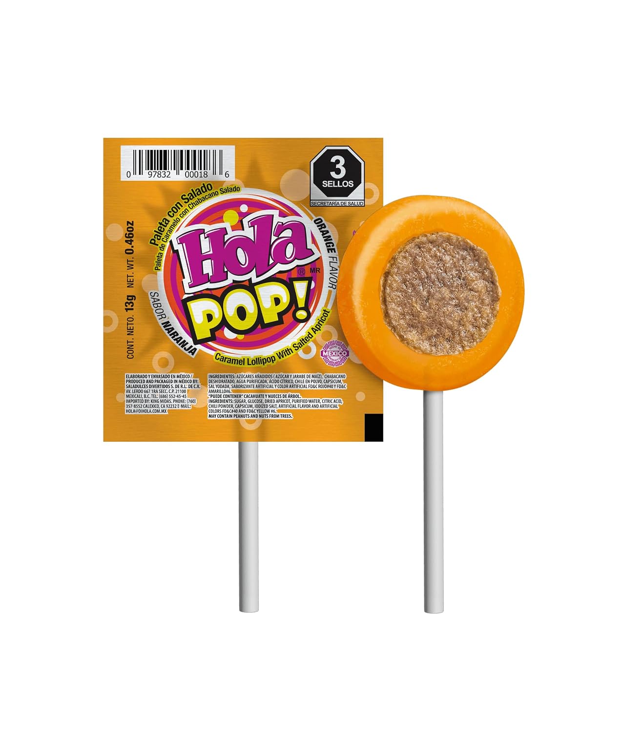 Hola Pop Lollipops Mix Flavor with Saladito – 36 Count Box