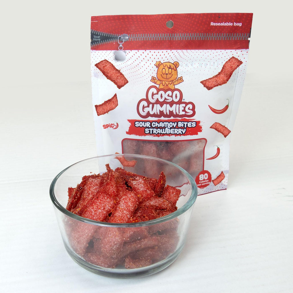 Goso Gummies Sour Strawberry Chamoy Strips – 4oz Bag | Tangy Candy With Real Chamoy Flavor | Sour, Spicy, Sweet | TikTok Viral Candy | Premium Gummy Belt Snacks | Resealable Bag